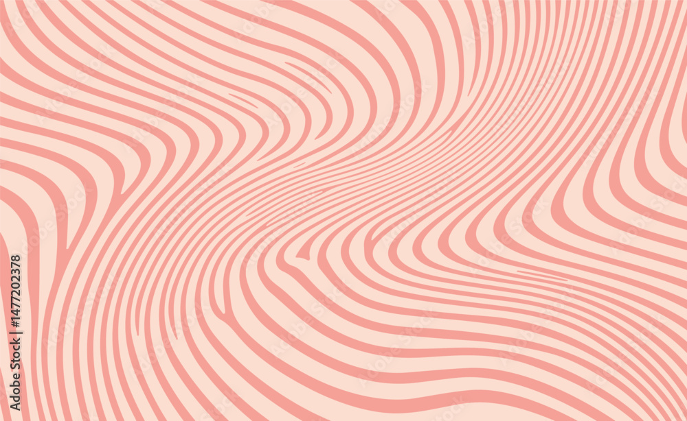 Poster wavy, curved lines in soft pink tones on a light background, creating a calm, abstract optical effec