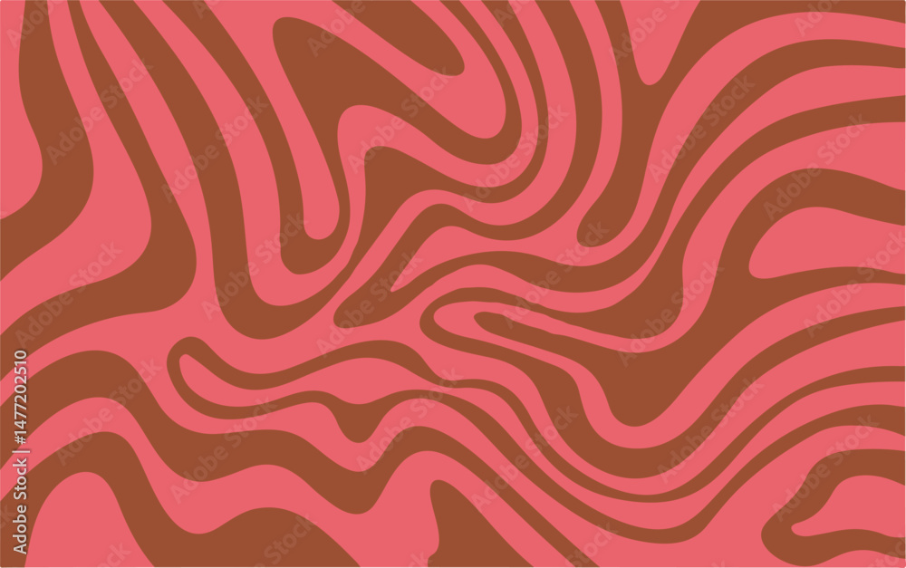 Poster retro abstract vector pattern featuring organic, wavy brown and pink shapes. the fluid, groovy desig