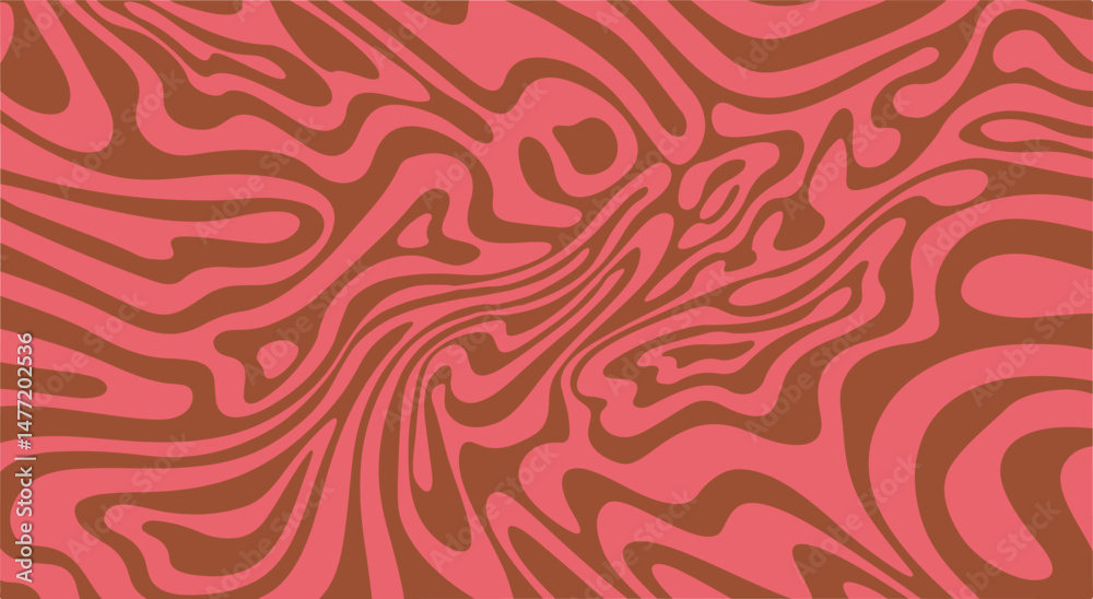 Poster retro abstract vector pattern featuring organic, wavy brown and pink shapes. the fluid, groovy desig