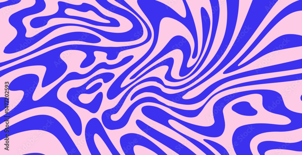 Aufkleber Abstract vector illustration with flowing wavy blue lines on a pink background, creating a dynamic and modern optical effect, ideal for digital design, posters, or contemporary art.
