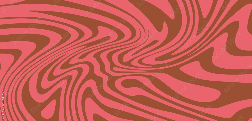 Poster retro abstract vector pattern featuring organic, wavy brown and pink shapes. the fluid, groovy desig