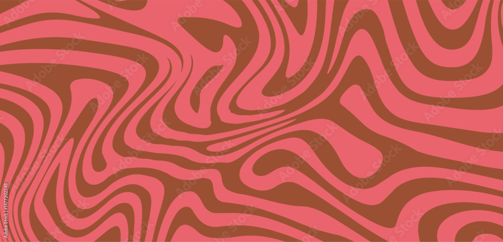 Poster retro abstract vector pattern featuring organic, wavy brown and pink shapes. the fluid, groovy desig