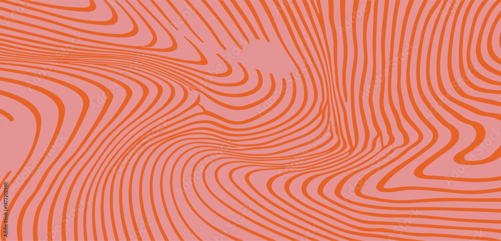 Poster swirling orange and pink abstract vector pattern with wavy lines creates a retro, dynamic, and playf