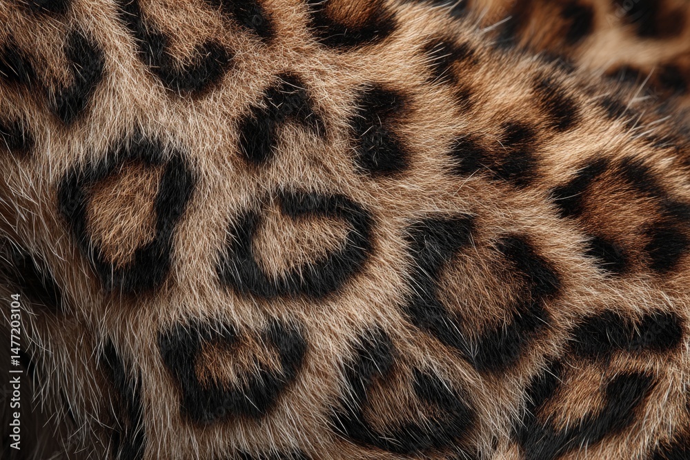 Poster Close-up view of leopard fur texture showcasing distinct spots and color patterns in natural light
