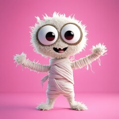 Cute and Playful Cartoon Character with Big Eyes on Vibrant Pink Background
