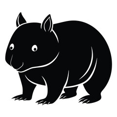 Black Wombat Illustration Standing, Featuring Small Eyes, Rounded Body, and Short Legs