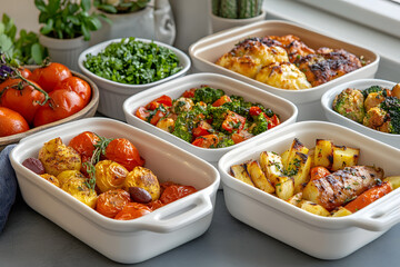 Delicious Mediterranean dinner assortment with fresh bread, roasted vegetables, healthy sides, and mouthwatering mediterranean cuisine on display.