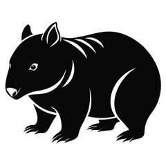 Illustrated Silhouette of a Wombat, ShortLegged Marsupial from Australia, Cute Animal