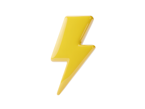 Glossy yellow lightning bolt symbol on black and white background for electrical energy concepts