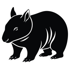 Stylized Black Wombat Illustration Australian Marsupial with Round Body and Sharp Claws
