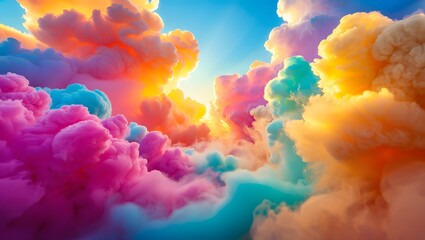 Fototapeta premium Vibrant and colorful clouds abstract displaying stunning pastel hues with bright blue sky
