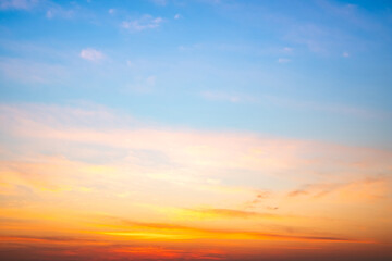 Beautiful , luxury soft gradient orange gold clouds and sunlight on the blue sky perfect for the background, take in evening,Twilight, Large size, high definition landscape photo