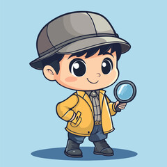 Detective boy mascot cute cartoon no details solid background bright