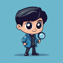 Detective boy mascot cute cartoon no details solid background bright