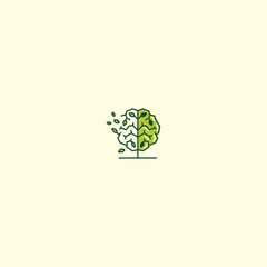 Brain tree icon logo flat vector design
