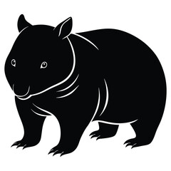 Black Wombat Vector Illustration Australian Marsupial with Small Ears and Sharp Claws