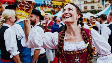 Joyful celebration at cultural festival with traditional cheers and costumes