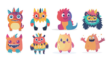 Fototapeta premium A multicolor cute cartoon monster with kind expression and playful design, featuring bright colors and friendly shapes, perfect for children’s illustrations, stickers, and fun graphic projects