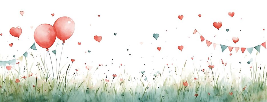 Balloons, hearts, field, bunting, celebration