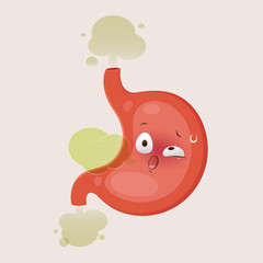 Cartoon character with bloated stomach, vector illustration isolated on white background.