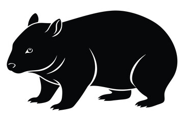 Black Vector Illustration of Wombat Standing, Simple Animal Silhouette Image, Cute Marsupial