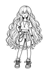 Drawn anime coloring pages illustration	