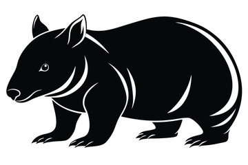 Stylized Illustration Black Wombat with Distinctive Markings on Isolated Background, Wildlife Art