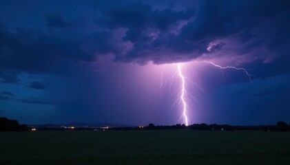 Dramatic lightning storm over dark landscape, powerful bolts illuminating the night sky , power, nature