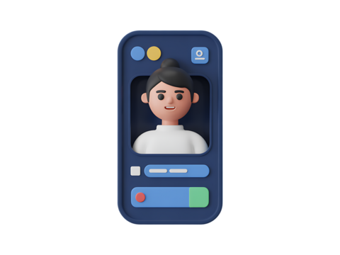 3d illustration of a female user profile interface on a smartphone screen