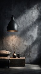 Dark matte wall with moody lighting perfect for product visibility.