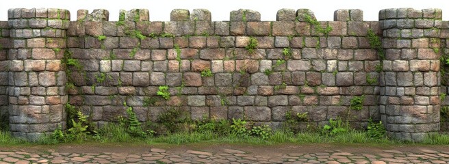Ancient stone wall with overgrown vegetation