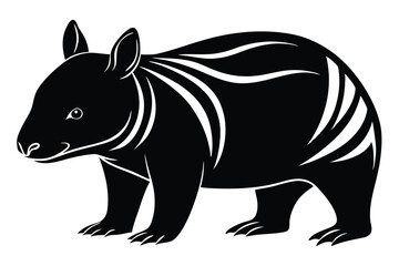 Silhouette Illustration of a Walking Wombat Featuring Striking White Accent Lines on Body
