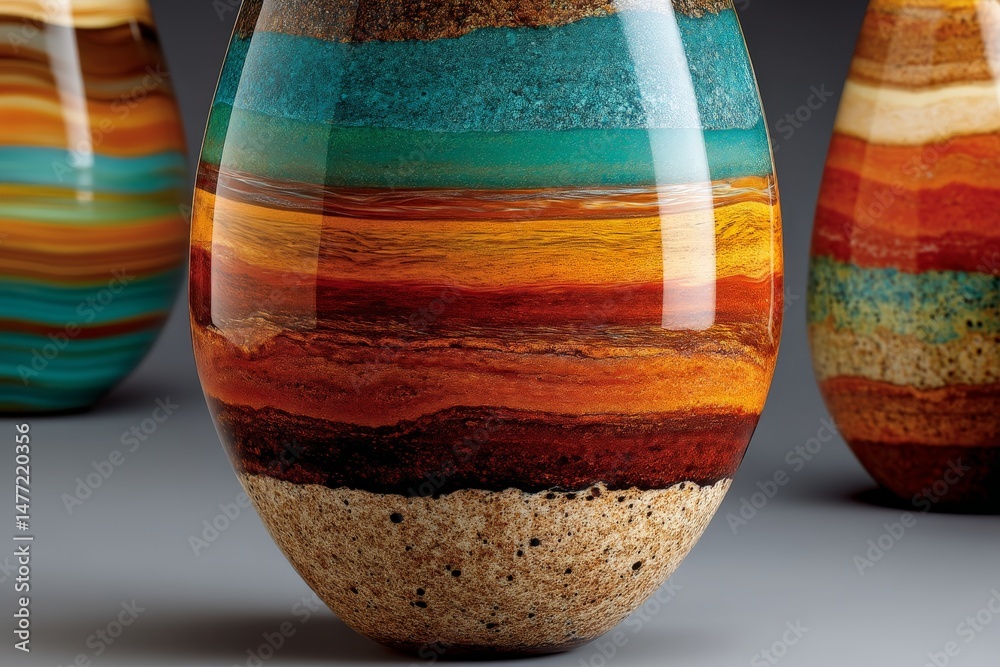 Fototapete colorful layered vases showcase intricate designs in a close-up display of craftsmanship and artisti