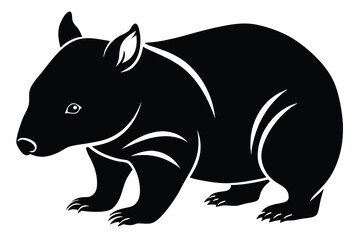 Black and White Wombat Graphic Illustration, Native Australian Marsupial, Silhouette Art