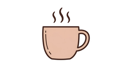 Obraz premium A clean, stylized illustration of a steaming coffee mug with liquid inside, rendered in simple line art and fill color on a pure white background.