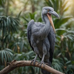 Obraz premium Shoebill bird on piece of wood