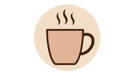A simple, stylized graphic icon of a steaming coffee cup set within a circle, presented on a clean white background.