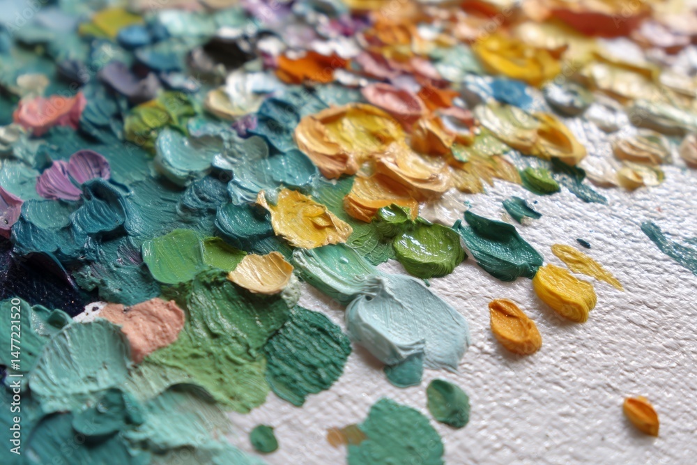 Leinwandbilder colorful paint texture showing blending and layering techniques in a close-up view of an artist's pa