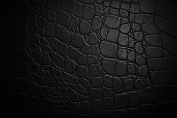 Dark, textured, reptile-skin-like pattern.  Close-up view of a  black surface with a  crocodile skin pattern