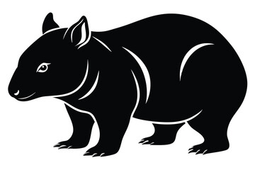 Stylized Black Silhouette Illustration of a Wombat, Australian Marsupial With Distinctive Features
