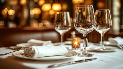 Elegant Dinner Table Setting with Wine Glasses