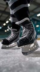 Close-up of hockey skates on ice