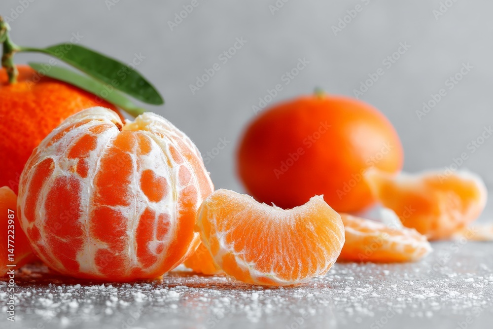 Poster freshly peeled citrus fruits with vibrant orange color in a simple indoor setting during daylight ho