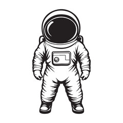 Astronaut in dark space suit, vector illustration. Monochrome graphic design.