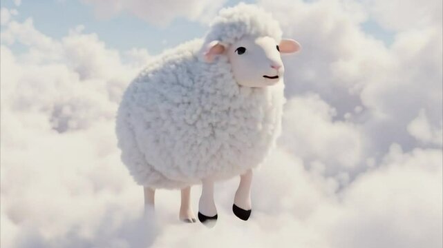 3D fluffy white 'SHEEP' with cloud background &mdash; gentle and quiet.