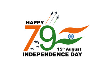 Template design. 79th Year Anniversary. Vector Logo. 79th India Independence Day freedom celebration concept or tricolor flag, icon, poster, banner. 15 August Celebration 79th Independence Day