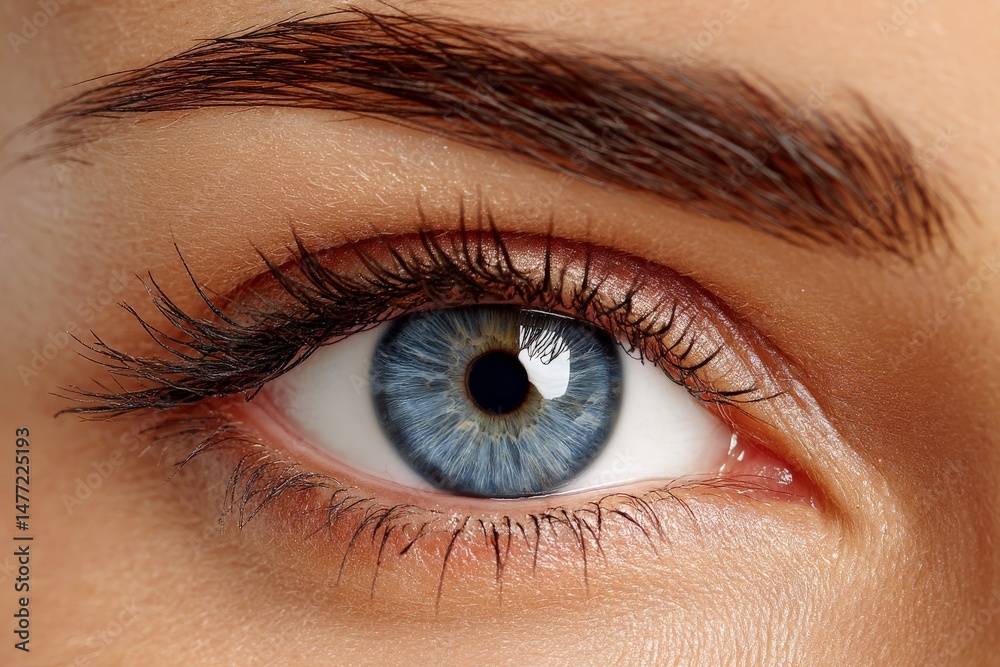 Aufkleber striking blue eye with intricate details and natural eyelashes displayed in close-up view