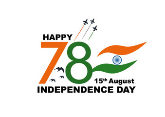 Template design. 78th Year Anniversary. Vector Logo. 78th India Independence Day freedom celebration concept or tricolor flag, icon, poster, banner. 15 August Celebration 78th Independence Day