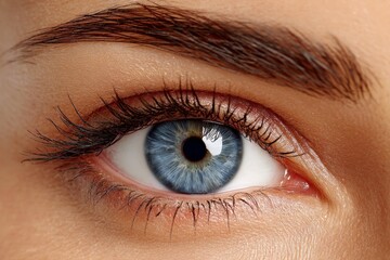 Obraz premium Striking blue eye with intricate details and natural eyelashes displayed in close-up view