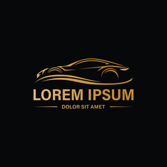 Elegant gold car silhouette with abstract lines and placeholder text